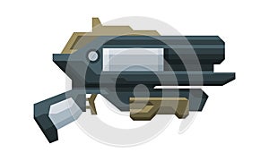 Futuristic Space Gun Blaster, Fantastic Handgun, Raygun of Alien, Childish Pistol Vector Illustration