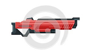 Futuristic Space Gun Blaster, Red Fantastic Handgun, Raygun of Alien, Childish Pistol Vector Illustration