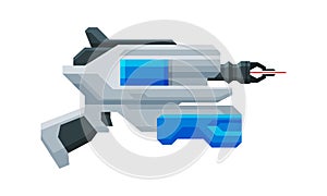 Futuristic Space Laser Gun Blaster, Fantastic Handgun, Raygun of Alien, Childish Pistol Vector Illustration