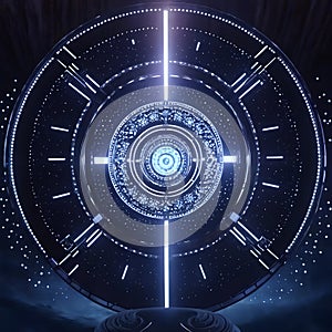 Futuristic Space Portal with Light Beam and Starry Background