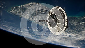 Futuristic space satellite orbiting the earth