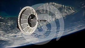 Futuristic space satellite orbiting the earth