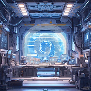 Futuristic Space Station Control Room