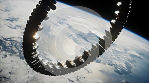 Futuristic space station on earth orbit