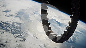 Futuristic space station on earth orbit