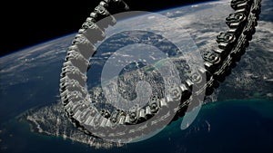 Futuristic space station on earth orbit