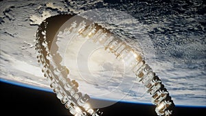 Futuristic space station on earth orbit