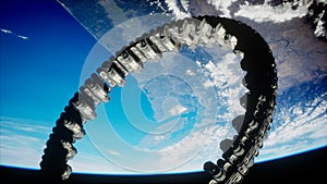 Futuristic space station on earth orbit