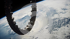 Futuristic space station on earth orbit