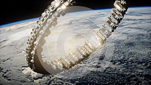 Futuristic space station on earth orbit
