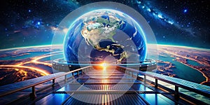 Futuristic Space Station Platform Mockup Against an EarthBased Planetary Background A Rule of Thirds Composition for