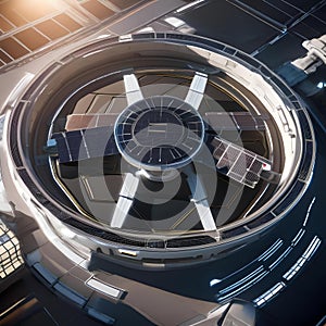 A futuristic space station with solar panels and docking bays, hinting at humanitys expansion into the cosmos2