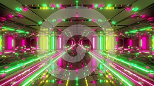 Futuristic space temple tunnel corridor with cool reflections and glass bottom 3d rendering wallpaper background