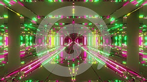 Futuristic space temple tunnel corridor with cool reflections and glass bottom 3d rendering wallpaper background