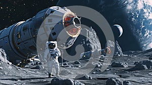 Futuristic spacecraft, conceptual illustrations of space exploration.