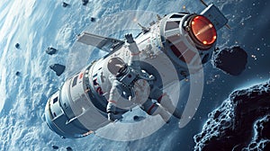 Futuristic spacecraft, conceptual illustrations of space exploration.