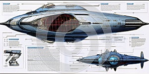 Futuristic spaceship blueprint.
