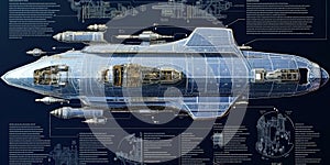 Futuristic spaceship blueprint.