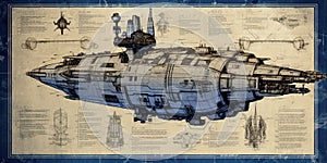 Futuristic spaceship blueprint.