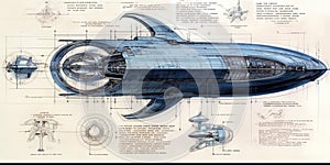 Futuristic spaceship blueprint.