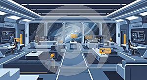 Futuristic Spaceship Command Bridge Interior Illustration