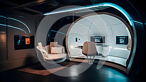 Futuristic spaceship interior design.