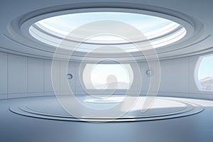 Futuristic and spacious round room showcasing an unfurnished interior
