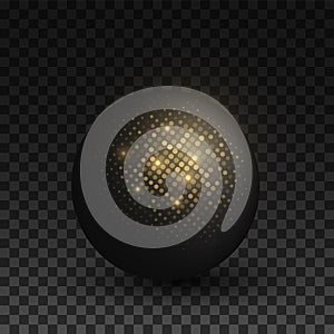 Futuristic sphere with glitter golden halftone effect isolated on dark transparent background. Abstract element for graphic design