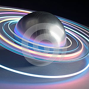 Futuristic Sphere with Orbiting Light Trails