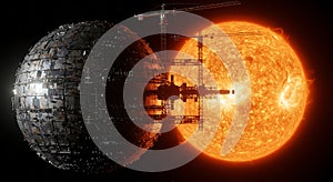 Futuristic sphere under construction near a hot star