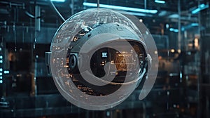 Futuristic spherical drone with advanced technology in a high-tech environment