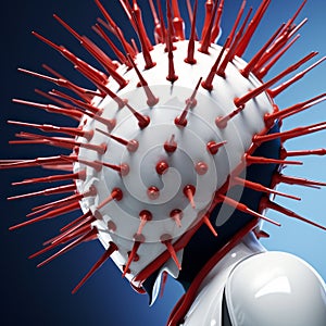 Futuristic Spike Head 3d Rendering With Red And Blue Spikes photo