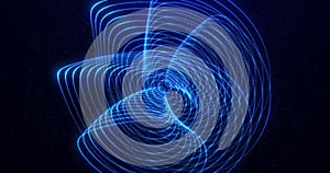 Futuristic spiral shape rotation, abstract technology background with blue particles