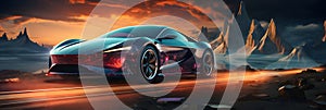 Futuristic Sport Car Drifting on Track with Light Trails Effect. Ai Generated