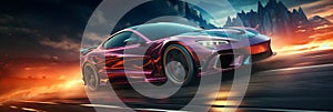 Futuristic Sport Car Drifting on Track with Light Trails Effect. Ai Generated