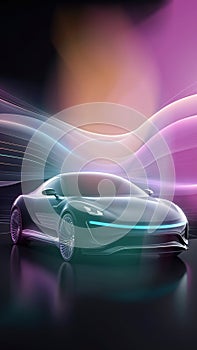 Futuristic sport car with glowing abstract lines.