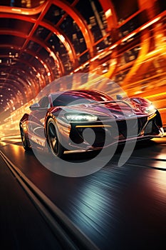 Futuristic sportcar on neon highway