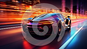 Futuristic sportcar on neon highway