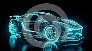 Futuristic sports car technology concept with wireframe intersection (3D illustration), generative ai