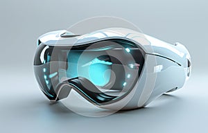 Futuristic sports helmet with luminescent elements on gray background