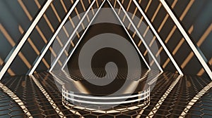 Futuristic Stage with Geometric Lighting and Hexagonal Floor