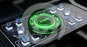 Futuristic Start Button with Holographic Elements