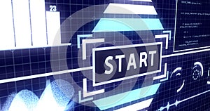 Futuristic Start Screen HUD on Grid background with Digital objects Ver.2