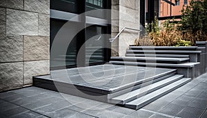 Futuristic steel staircase in modern building with glass walls generated by AI