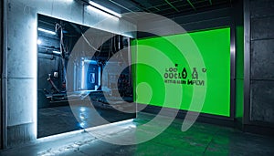 Futuristic Studio with Green Screen for Mockup