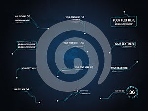 Futuristic style leader callout HUD. Modern digital templates applicable for frame layout. Information calls and arrows