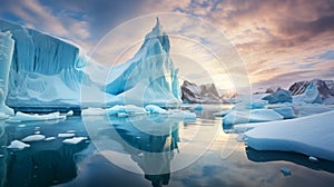 Futuristic Sunset With Icebergs: A National Geographic Style Photo