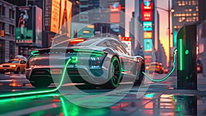 Futuristic super-fast electric car charging in city