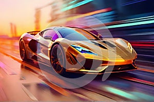 Futuristic Supercar: Neon Night Highway Thrills with Powerful Acceleration and Dazzling Light Trails.