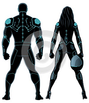 Futuristic Superhero Couple on White